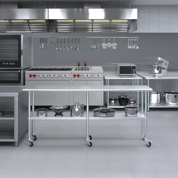 AmGood 84" Long x 18" Deep Stainless Steel Table with Casters