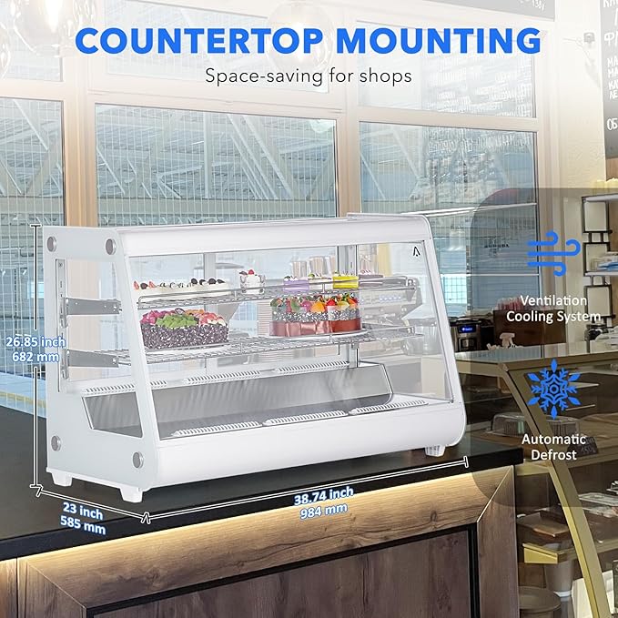 6.5 Cu.Ft Countertop Refrigerated Display Case - Commercial Bakery Refrigerator with LED Lighting, Auto Defrost & Sliding Glass Door for Cafe, Restaurant, Dessert Display