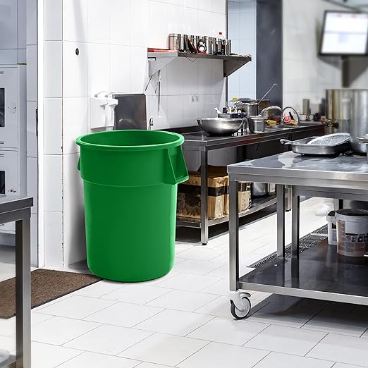 PRO&Family Commercial Round Trash Can, Ingredient Bin, Heavy-Duty Plastic, Anti-Static, Kitchen, Office, Outdoor Use (Green, 55 Gallon)
