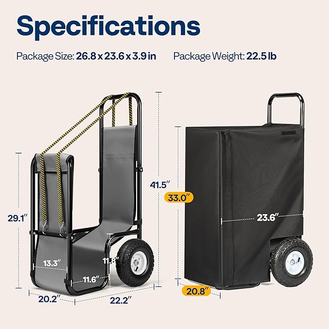 VIVOHOME Firewood Log Cart Carrier with Cover and 600D Oxford Cloth, 250 LB Capacity Heavy Duty Steel Log Carrier Dolly Hauler, Rolling Wood Rack Storage Mover for Easy Transport Indoor Outdoor Use