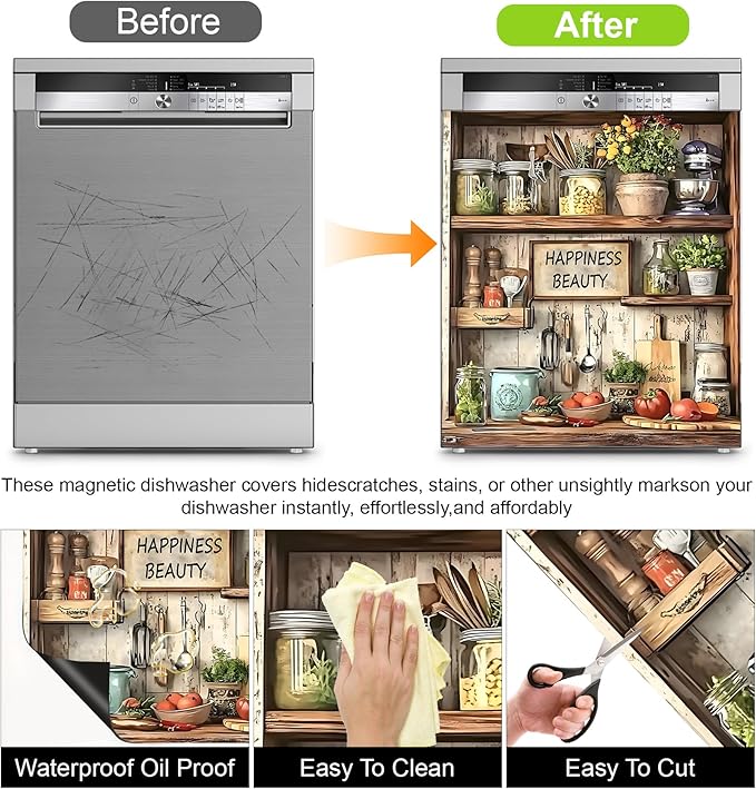 Dishwasher Magnet Sticker Cover Panel Decal Refrigerator Magnetic Sticker Decorative for Kitchen Decoration,Fridge Door Cover, Appliances Stickers 23"x26"