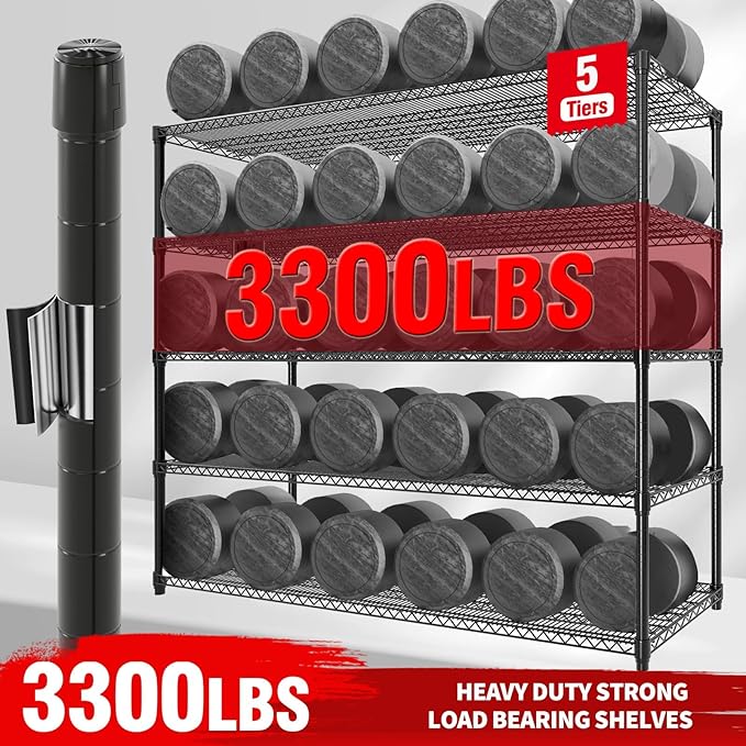 GarveeLife 82" H Storage Shelves with Wheels 3300 LBS Heavy Duty Metal Shelving 5-Tier Wire Shelving for Corner Storage Rack Adjustable Pantry Shelf for Kitchen Pantry, 82" H x 59" W x 23.5" D