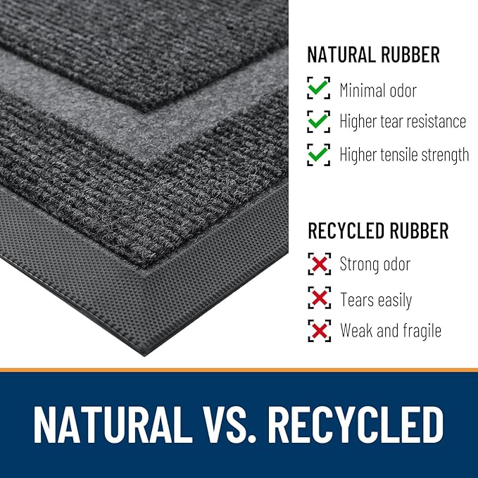 OLANLY Front Door Mat Indoor Outdoor Entrance, Waterproof All-Season, All-Weather Doormat, Sturdy Natural Rubber, Fade Resistant, Low Profile, Easy Clean Patio Porch Entryway Mat, 29.5x17, Grey