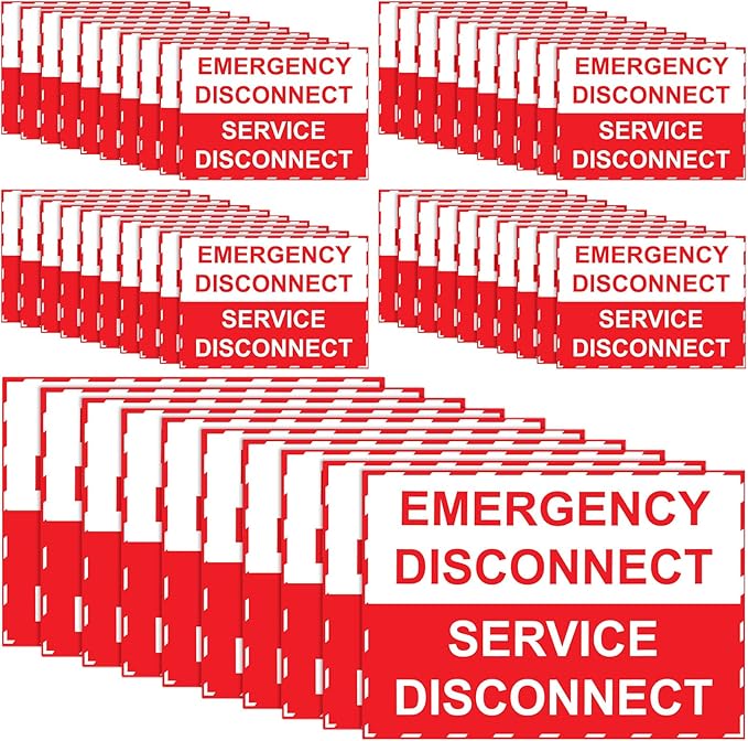 LEIFIDE 50 Pack NEC Compliant Emergency Disconnect Sticker 5"x 3.5" Emergency Disconnect Service Warning Sticker Shut Off Sign Uv-Resistant Electric Panel Labels Vinyl Waterproof for Indoor Outdoor