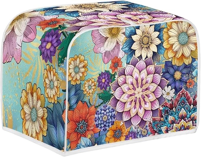 UNICEU Boho Flower Bright Blossom 4 Slice Quilted Toasters Cover, Dust-proof Toasters Cover Bread Maker Cover Kitchen Small Appliance Dust Cover