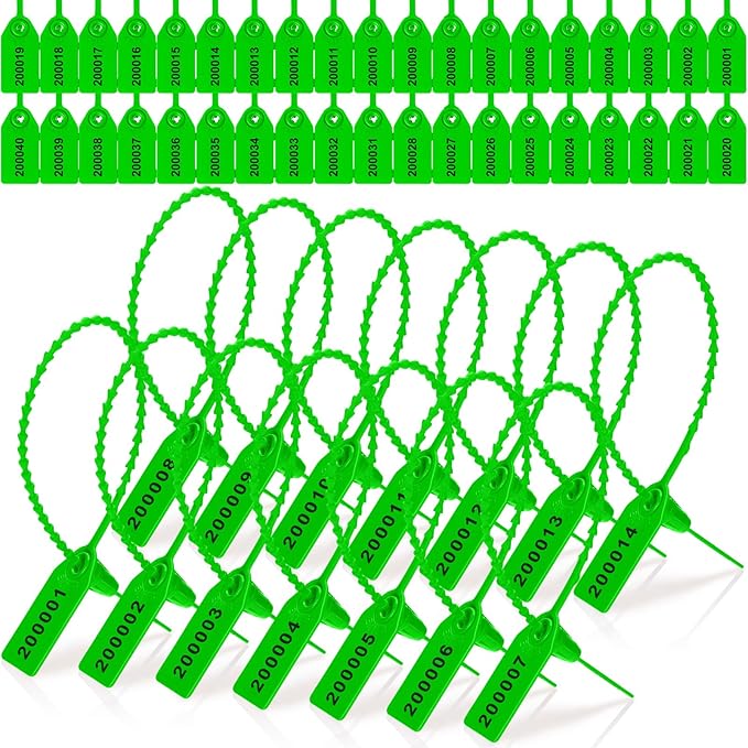 Roowest 2000 Pcs Plastic Tamper Seals Security Tags Seals Safety Numbered Zip Ties Fire Extinguisher Tamper Tags Disposable Self Locking Signage 250 mm Length(Green)