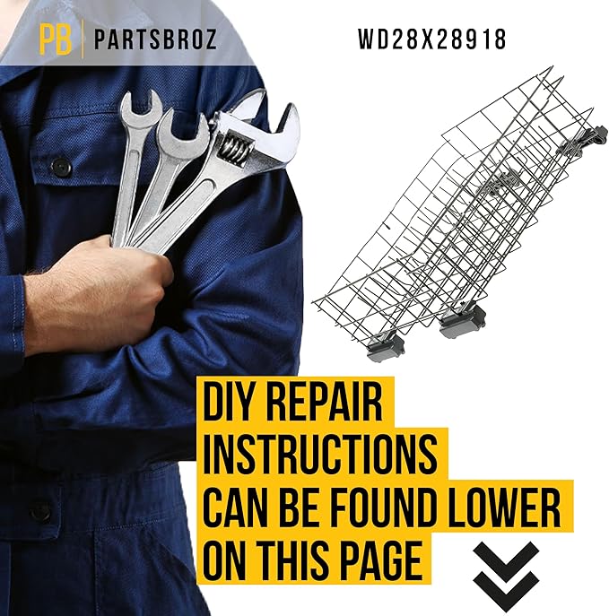PartsBroz WD28X28918 Lower Rack Assembly - Compatible With General Electric Dishwasher - Replaces AP7020320 PS16618974 WD28X10371 WD28X10372 WD28X21715 WD28X22358 WD28X22659 WD28X25958 WD28X10349