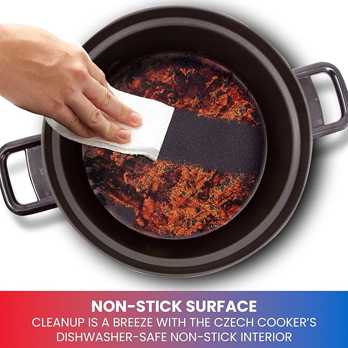 Total Chef Czech Cooker The Ultimate Electric Oven with Adjustable Thermostat Versatile Cooking Options Efficient Heating Non-Stick Pot Portable Design and Heat-Safe Stands