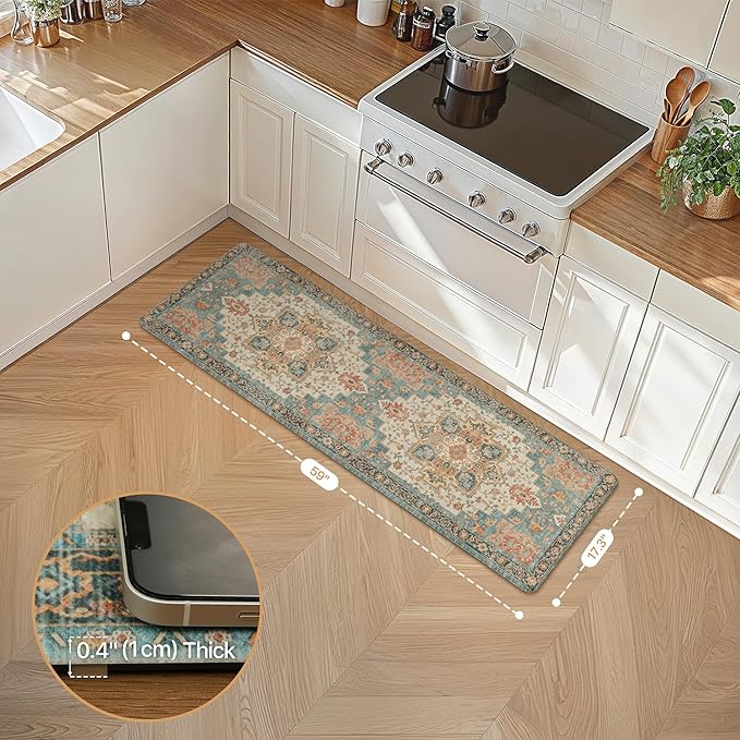 GENIMO Kitchen Mats for Floor, Washable Anti Fatigue Mat for Cushioned, 17.3"x59", Waterproof Kitchen Rugs, Non Slip Foam Comfort Standing Mat Rug for Home, Runner, Laundry, Peach Orange