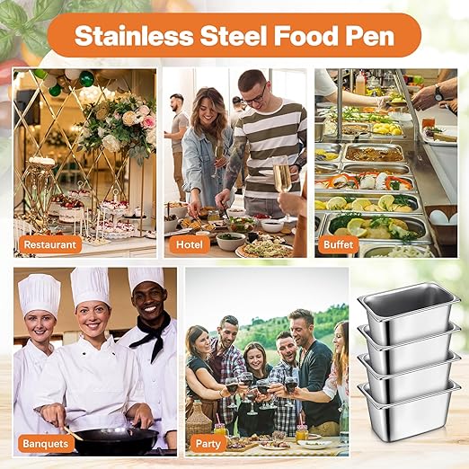 Rtteri 22 Pcs 1/9 Size 4 Inch Deep Stainless Steel Hotel Pans Set: 16 Metal Buffet Steam Table Pans with 2 Tongs & 4 Spoons – Stackable & Anti Jam, Commercial Restaurant Catering Kitchen Food Prep