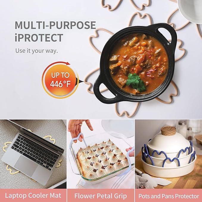 iPROTECT - Stack Expert | Multi-Purpose BPA-Free Silicone Pans & Pots Protector. Set of 2. Trivets for All Cookware Sizes, Protects Coating & Scratches, Dishwasher Safe (Midnight Blue, S)