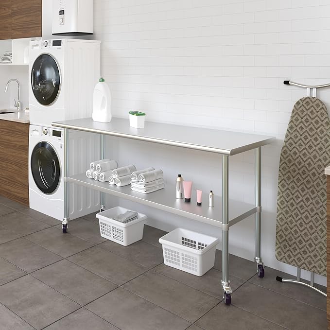 AmGood 72" Long x 24" Deep Stainless Steel Table with Casters