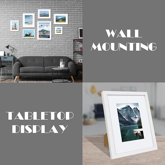 10x12 Picture Frame with Real Glass - Display Pictures 8x10 with Mat or 10 x 12 without Mat, Photo Frame for Wall or Table Top Display(White, 3 Pack)