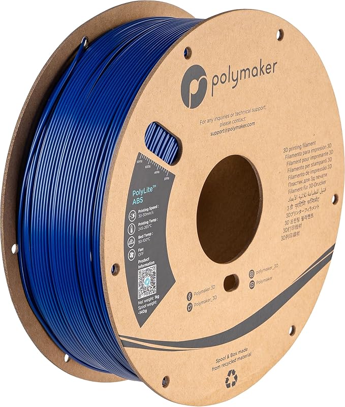 Polymaker ABS Filament 1.75mm Blue, 1kg 3D Printing Filament, PolyLite ABS 3D Printer Filament, Heat Resistant, Strong & Durable, Dimensional Accuracy +/- 0.03mm