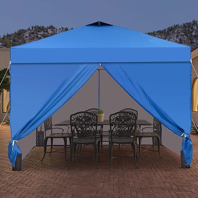 Saemoza 12x12 Pop Up Canopy Tent with One Push Setup, Portable Sun Shade Tent, Instant Easy Up Canopy with 4-Sidewalls & Wheeled Bag, Outdoor Fldable Gazebo with Vent Top, Blue.