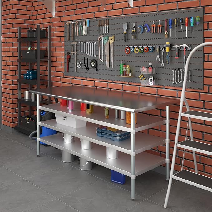 30 in. x 72 in. Stainless Steel Work Table with Three Bottom Shelves | NSF Kitchen Prep Table | Utitly Metal Table