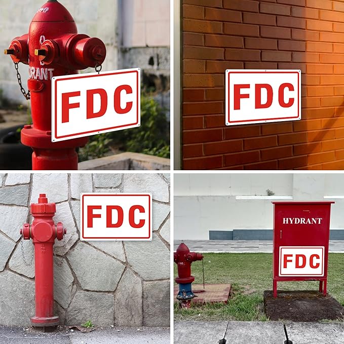 FDC Sign, 2 Pack Outdoor Aluminum Metal Sign, FDC Signs for Fire Department Connection, UV Protected Weather Resistant and Easy to Install (White Color, 18 x 12 inches)