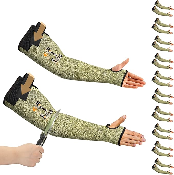 Schwer 10 Pairs CORE Arm Protection Sleeves S081, ANSI A5 Cut Resistant Sleeves with Thumbhole, Non-PFAS Flame Resistant Welding Sleeve for Work Kitchen, Farmer Sleeve for Gardening Arm Guards