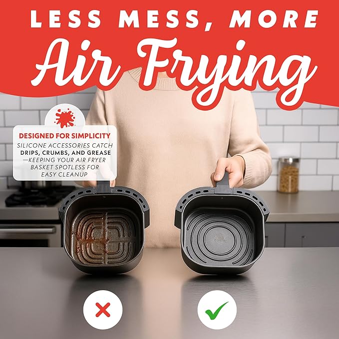Gourmia Air Fryer Accessories Set - 3 Piece Silicone, Liner, Egg Bite Cooker, 7-Hole Cupcake Mold, BPA-Free, Nonstick, Heat Resistant 445°F, Dishwasher Safe, Food Grade