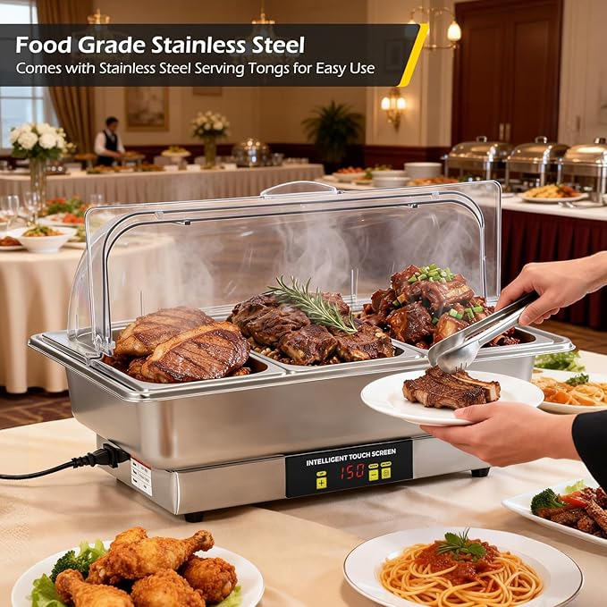 Dyna-Living Electric Chafing Dishes for Buffet, 9.5QT 1/3 Size Pan Chafing Dish Buffet Set 600W Electric Buffet Servers and Warmers with Temp Control Display Food Warmers for Parties Catering Buffet