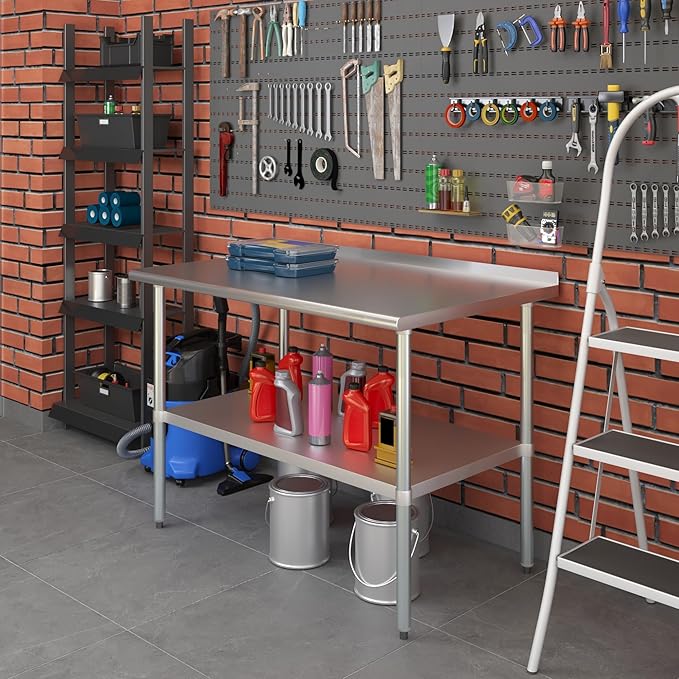 AmGood Stainless Steel Work Table with 1.5" Backsplash | Metal Kitchen Food Prep Table | NSF (48" Long x 30" Deep)