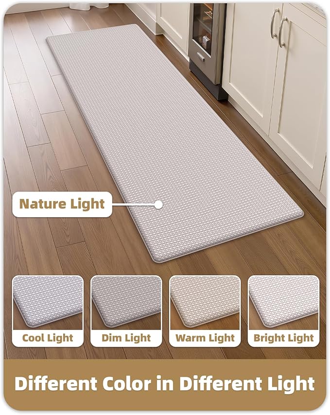 Color&Geometry Anti Fatigue Cushion Padded Kitchen Mat for Floor - 17x29+17x59,Easy Clean, Water & Oil Proof, Anti Slip, Foam Rubber Runner Rug for Front Sink Comfort Standing, Floral White Set of 2