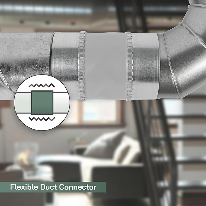 Vent Systems 4" Inch Flexible Vibration-Reducing Female Fit Duct Connector – Galvanized Steel Coupling for Joining Two Male Duct Fittings – HVAC Ventilation Inline Noise-Reducing Coupler