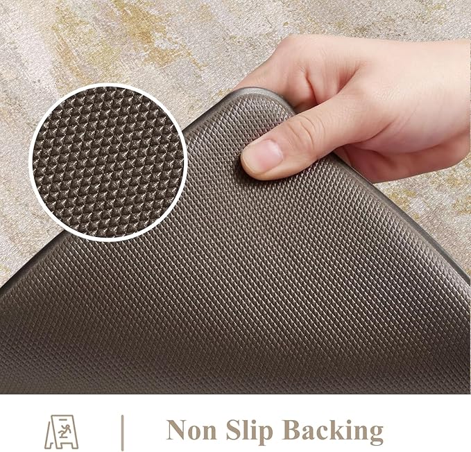 Collive Kitchen Mats Cushioned Anti Fatigue, Abstract Kitchens Floor Mat Non Slip Desk Rugs Waterproof, Beige Memory Foam Comfort Standing Rug for Sink, Home Decor, 17"x59"+17"x29"