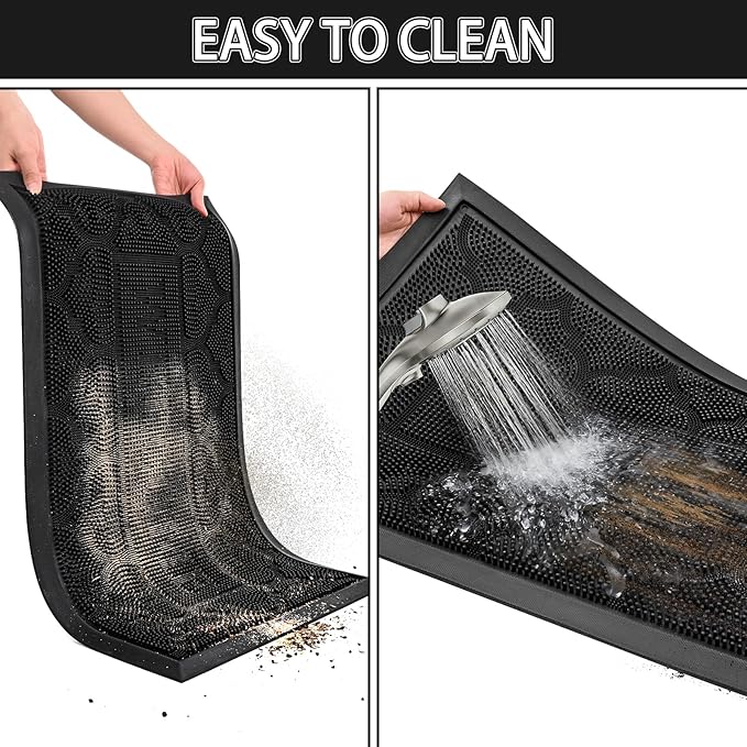 FRAMICS Front Door Mat Outside Entrance, Heavy Duty Rubber Door Mats Outdoor Welcome Mat Waterproof Doormat Non Slip for Entryway Doormats Dirt Trapper Indoor Mats All Seasons, 17 x 30 Inches, Black