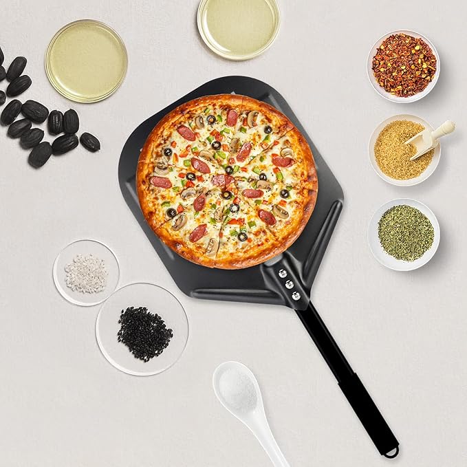 Perforated Pizza Peels 6 INCH pizza spatula paddle Long Handle Metal Pizza Spatula for Indoor and Outdoor (12 Inch Black)