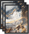Engineered Wood 13x16 Picture Frame Set of 3, Black Frame for 13 x 16 Inch Picture Poster Photo, Light Weight 13 by 16 Frame with Wood-grain for Wall - 3 Pack/Black/13 x16