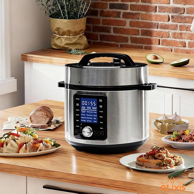 OLIXIS Electric Pressure Cooker 6.34Quart, 24 Functions in 1, Stainless Steel Pressure Cooker for Canning, Slowcook, Yogurt, Steam, Rice Grain, Soup, Bean, Poultry, Beef, Bake, Stew, Porridge