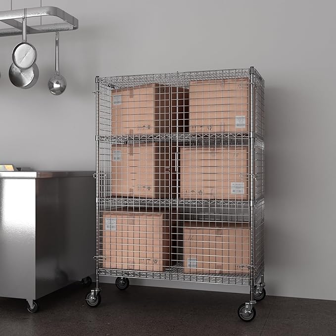24" W x 48" L x 69" H Heavy Duty Utility Commercial Grade Metal Storage NSF Unit | Chrome Mobile Security Wire Cage Kit