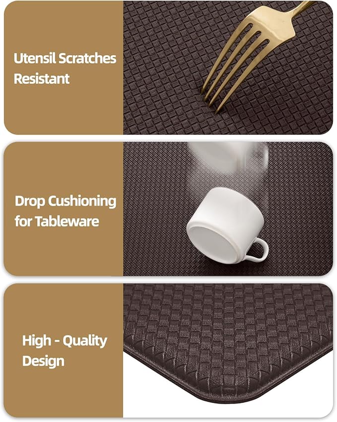 Color&Geometry Anti Fatigue Cushion Padded Kitchen Mat for Floor - 17x29+17x59,Easy Clean, Waterproof & Oil Proof, Anti Slip, Foam Rubber Runner Rug for Front Sink Comfort Standing, Brown Set of 2