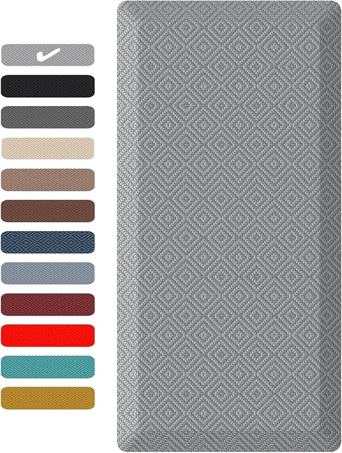 Ophanie Kitchen Mats for Floor, 3/4 inch Thick, 17x24 Anti Fatigue Cushioned Mat, Kitchen Rugs, Waterproof, Comfort Ergonomic Standing Mat for Office, Home, Sink, Grey Non-Slip Ridged Bottom