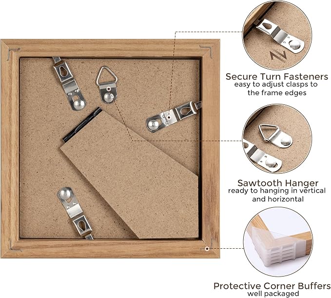 Fun Memories 4x4 Picture Frame, Solid White Oak Wood Frame 4 by 4, 4 x 4 Square Photo Frame with Tempered Real Glass, Rustic Wooden Frame 4"x4" for Wall & Tabletop Display, Natural Color, Set of 2