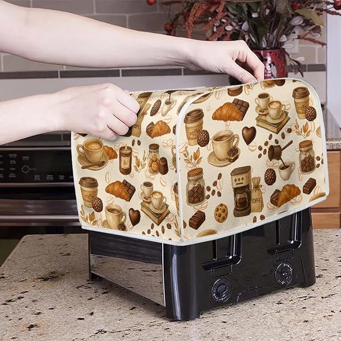 Coffee Chocolate Print Bread Maker Cover Anti-Dust Toaster Cover Washable Universal 2 Slice Toasters Machine Protector for Kitchen Accessories