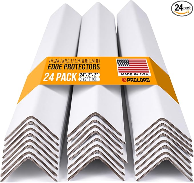 24" x 2" x 2" Reinforced Cardboard Edge Protectors, White (Pack of 24) – 0.12" Thick Medium-Duty Cardboard Corner Protectors for Shipping – American Quality V-Board Pallet Edge Protectors