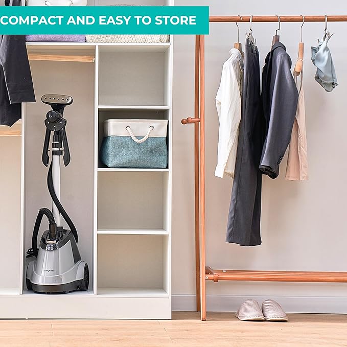 True & Tidy® Commercial Garment Steamer – Heavy Duty 1800W for Home & Commercial Use, 90+ Min Continuous Steam, Large 2.9L Tank, Wheels (X5A Gray Auto-Off, Smart Commercial Garment Steamer)