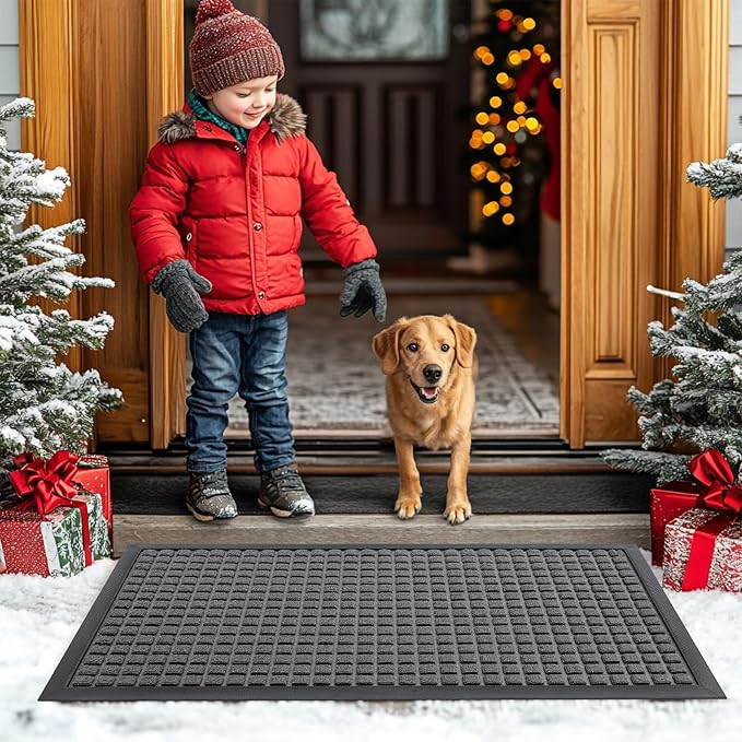 Smiry Front Door Mat Outside Entrance, Heavy Duty Natural Rubber Doormat, Non Slip, Trap Dirt and Moisture, Easy Clean, Low Profile Welcome Floor Mats for Indoor Outdoor Entry, 70x46.5 Inch, Grey
