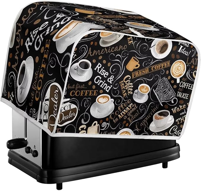 UNICEU Quilted Coffee Pattern Toaster Cover - Fits Most Standard 4 Slice Toasters