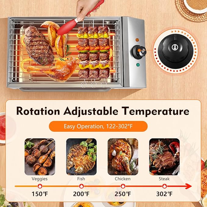 Electric Grill, 1800W Commercial Electric Countertop BBQ Grill with Adjustable Temperature Range & Practical Tray, Portable Non-Stick Barbecue Griddle Rack for Indoor Outdoor Picnic