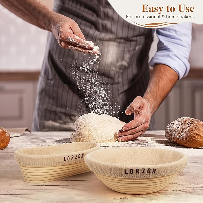 Banneton Bread Proofing Baskets Set of 2, 10" Round & 11" Oval Sourdough Proofing Baskets with Sourdough Bread Baking Supplies, Bread Making Kit