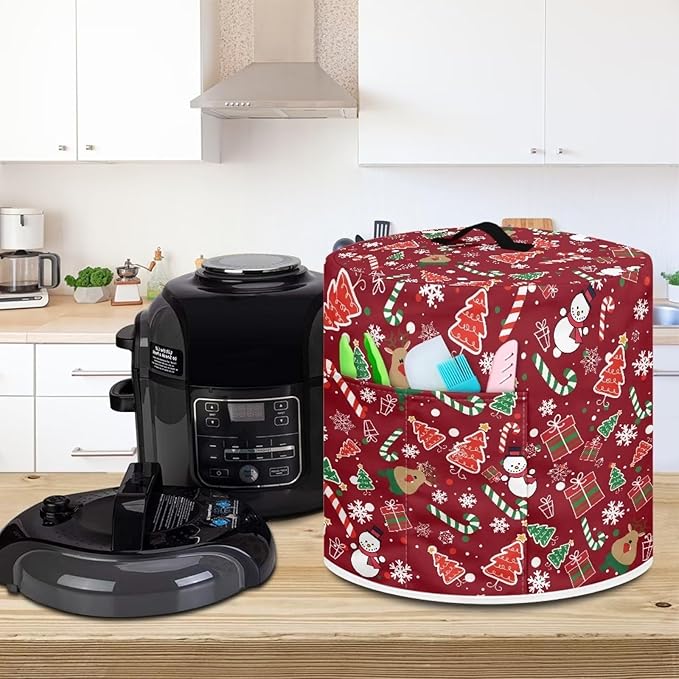 Dust Cover Compatible with 6 qt Electric Pressure Cooker Rice Cooker and Air Fryer Insulated Protective Cover Keep Appliance Clean Christmas Decor, Elk Snowman Candy Canes