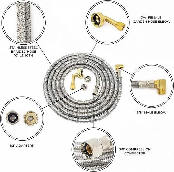 Dishwasher Hose Installation Kit - Premium Stainless Steel - Burst Proof Water Supply Line with 3/8" Compression Connections from Kelaro