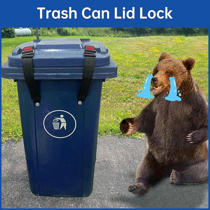 Bear Proof Trash Can Lid Lock, Raccoon Proof Garbage Can Strap (Metal Enhanced Version)