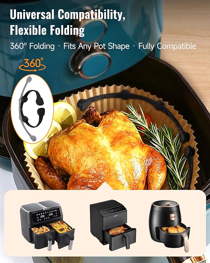 Air Fryer Magnets for Parchment Paper, 4Pcs Non-Segmented Design Air Fryer Accessories Locks Liner Magnet Silicone Buckle for Holding Down Disposable Safely, Prevent Covering Food＆Paper to Burn