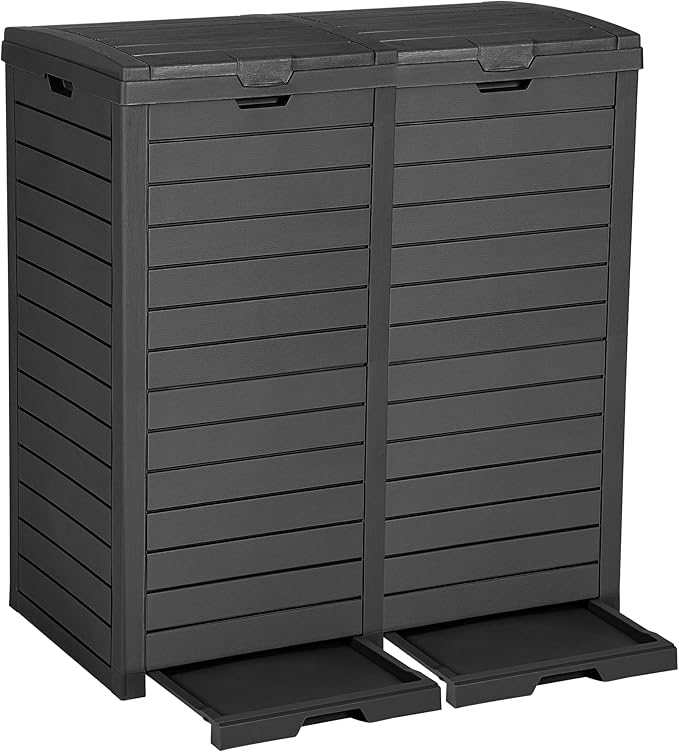 DWVO 76 Gallon Outdoor Resin Trash Can with Dual Lid and Drip Trays, 248 Quart Hideaway Garbage Bin for Porch, Backyard