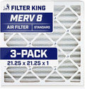Filter King 21.25x21.25x1 Air Filter | 3-PACK | MERV 8 HVAC Pleated A/C Furnace Filters | MADE IN USA | Actual Size: 21.25 x 21.25 x .75"