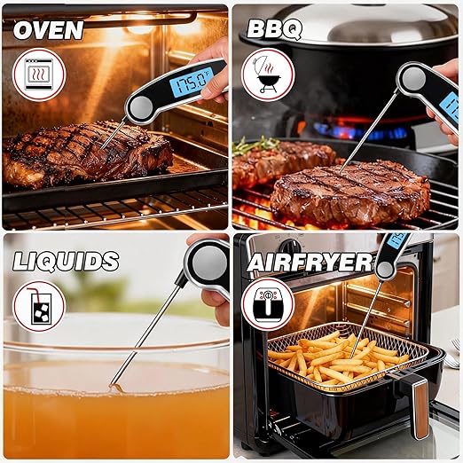 Meat Thermometer Digital Waterproof Instant Read Thermometer for Cooking ℃/℉ Convertible, Food Thermometer with Backlight, Cooking Thermometer for Kitchen Auto-Rotating Display Grey